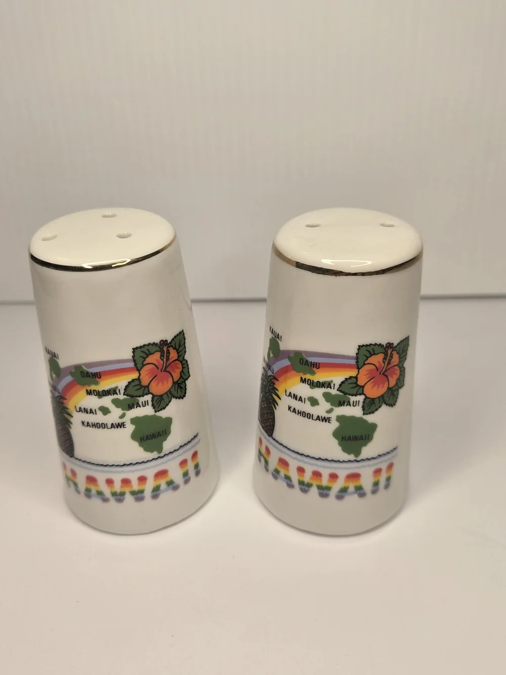 Hawaii Floral Ceramic Salt and Pepper Shaker Set - White
